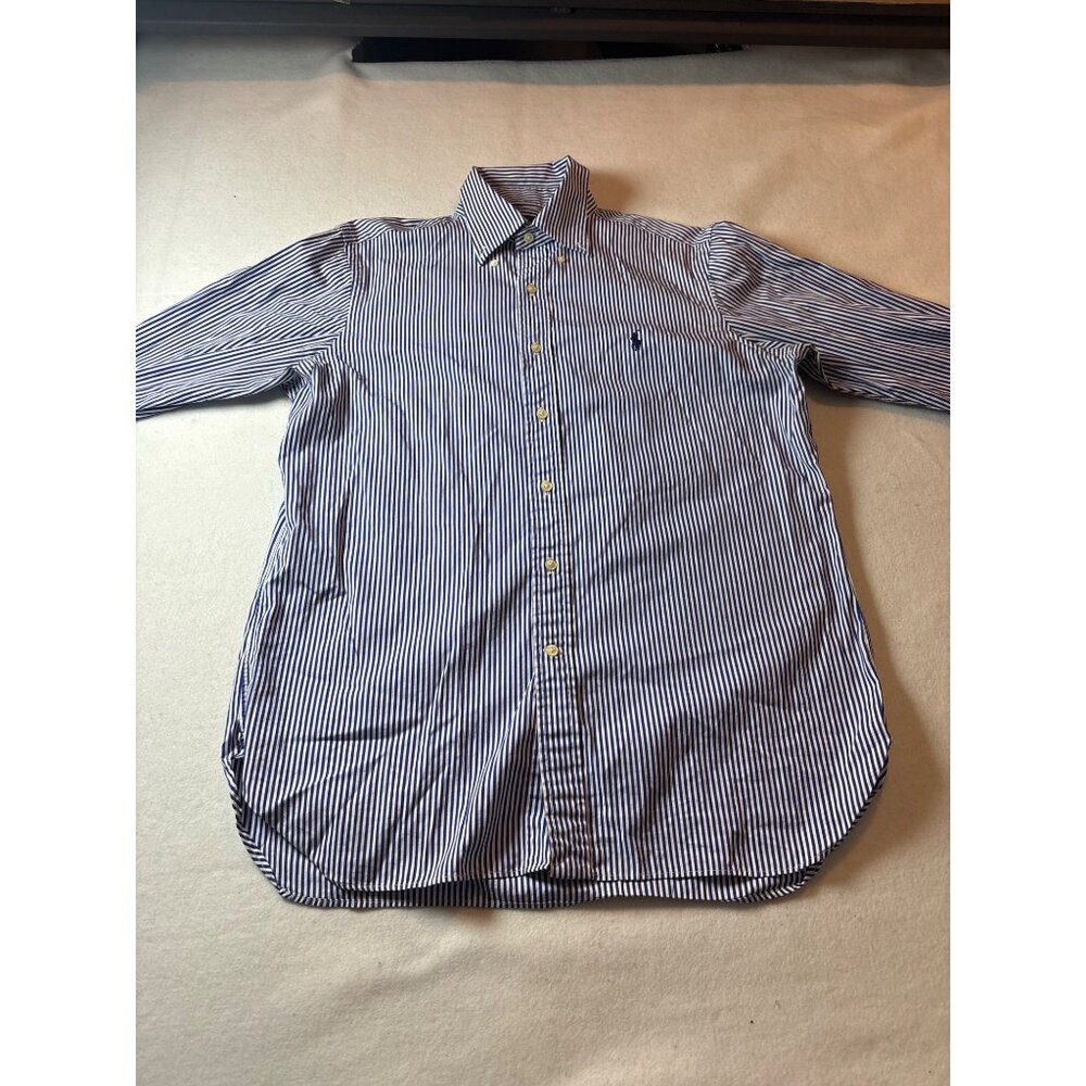 Ralph Lauren Mens Blue & White Striped Cotton Button-Down Shirt Size 15.5